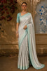 Ash Grey Striped Zari Woven Design Pure Organza Party Wear Saree with Contrast Designer Blouse