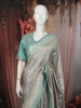 Ash Grey Striped Zari Woven Design Pure Organza Party Wear Saree with Contrast Designer Blouse