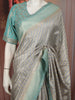 Ash Grey Striped Zari Woven Design Pure Organza Party Wear Saree with Contrast Designer Blouse