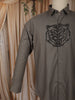 Ash Grey Tiger Face Motif Stone Embellished Design Cotton Party Wear Full Sleeve Men Shirt