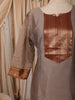 Ash Grey Traditional Zari Woven Design Semi Silk Straight Cut Salwar Suit with Contrast Dupatta