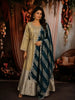 Ash Grey and Champagne Gold Sequins and Beads Embroidered Design Tissue Silk Gown with Contrast Stripes Dupatta