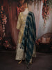 Ash Grey and Champagne Gold Sequins and Beads Embroidered Design Tissue Silk Gown with Contrast Stripes Dupatta
