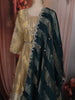 Ash Grey and Champagne Gold Sequins and Beads Embroidered Design Tissue Silk Gown with Contrast Stripes Dupatta