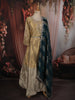 Ash Grey and Champagne Gold Sequins and Beads Embroidered Design Tissue Silk Gown with Contrast Stripes Dupatta