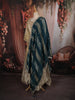 Ash Grey and Champagne Gold Sequins and Beads Embroidered Design Tissue Silk Gown with Contrast Stripes Dupatta