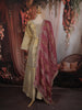 Ash Grey and Champagne Gold Sequins and Beads Embroidered Design Tissue Silk Palazzo Suit with Contrast Stripes Dupatta