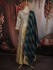 Ash Grey and Champagne Gold Sequins and Beads Embroidered Design Tissue Silk Palazzo Suit with Contrast Stripes Dupatta