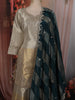 Ash Grey and Champagne Gold Sequins and Beads Embroidered Design Tissue Silk Palazzo Suit with Contrast Stripes Dupatta