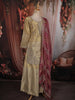 Ash Grey and Champagne Gold Sequins and Beads Embroidered Design Tissue Silk Palazzo Suit with Contrast Stripes Dupatta