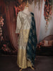 Ash Grey and Champagne Gold Sequins and Beads Embroidered Design Tissue Silk Palazzo Suit with Contrast Stripes Dupatta
