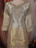 Ash Grey and Champagne Gold Sequins and Beads Embroidered Design Tissue Silk Palazzo Suit with Contrast Stripes Dupatta