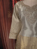 Ash Grey and Champagne Gold Sequins and Beads Embroidered Design Tissue Silk Palazzo Suit with Contrast Stripes Dupatta