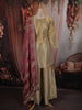 Ash Grey and Champagne Gold Sequins and Beads Embroidered Design Tissue Silk Palazzo Suit with Contrast Stripes Dupatta