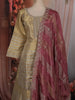 Ash Grey and Champagne Gold Sequins and Beads Embroidered Design Tissue Silk Palazzo Suit with Contrast Stripes Dupatta