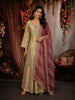 Ash Grey and Champagne Gold Sequins and Beads Embroidered Design Tissue Silk Palazzo Suit with Contrast Stripes Dupatta