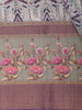 Ash Grey with Deep Plum Abstract Printed Design Semi Tussar Saree