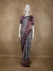 Ash Grey with Deep Plum Abstract Printed Design Semi Tussar Saree