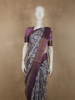 Ash Grey with Deep Plum Abstract Printed Design Semi Tussar Saree
