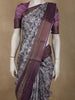 Ash Grey with Deep Plum Abstract Printed Design Semi Tussar Saree