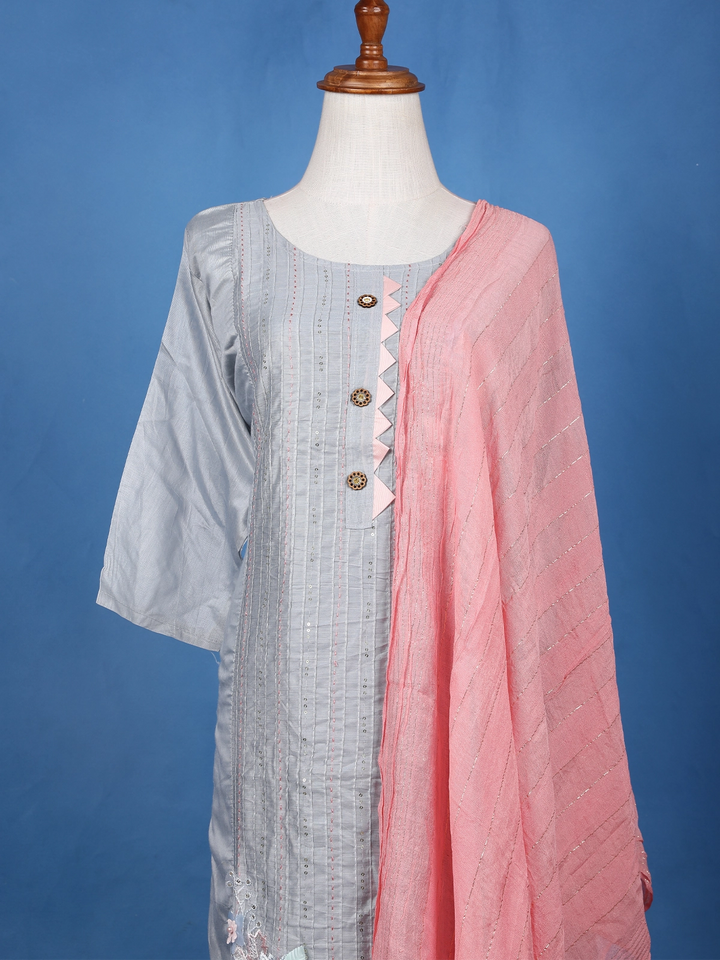 Ash Floral Embroidered Cotton Salwar Suit - Diadem