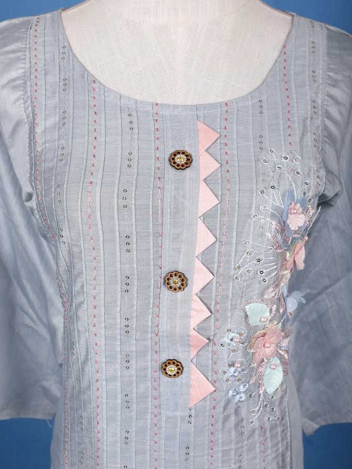 Ash Floral Embroidered Cotton Salwar Suit - Diadem