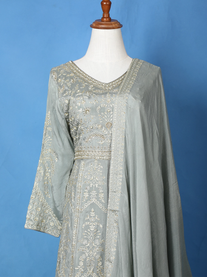 Ash Floral Embroidered Cotton Lehenga - Diadem