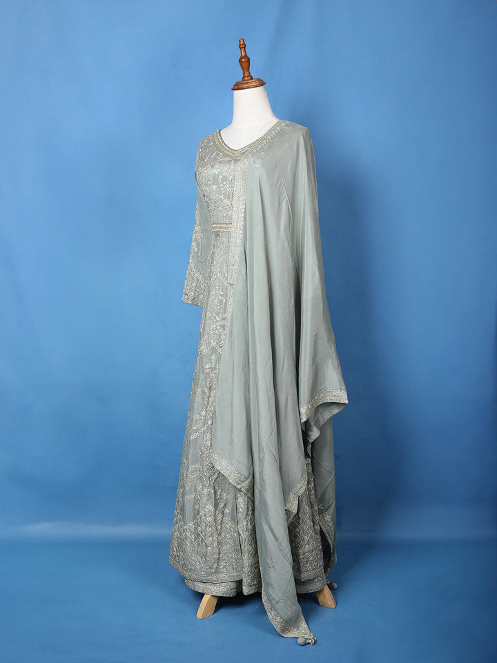 Ash Floral Embroidered Cotton Lehenga - Diadem