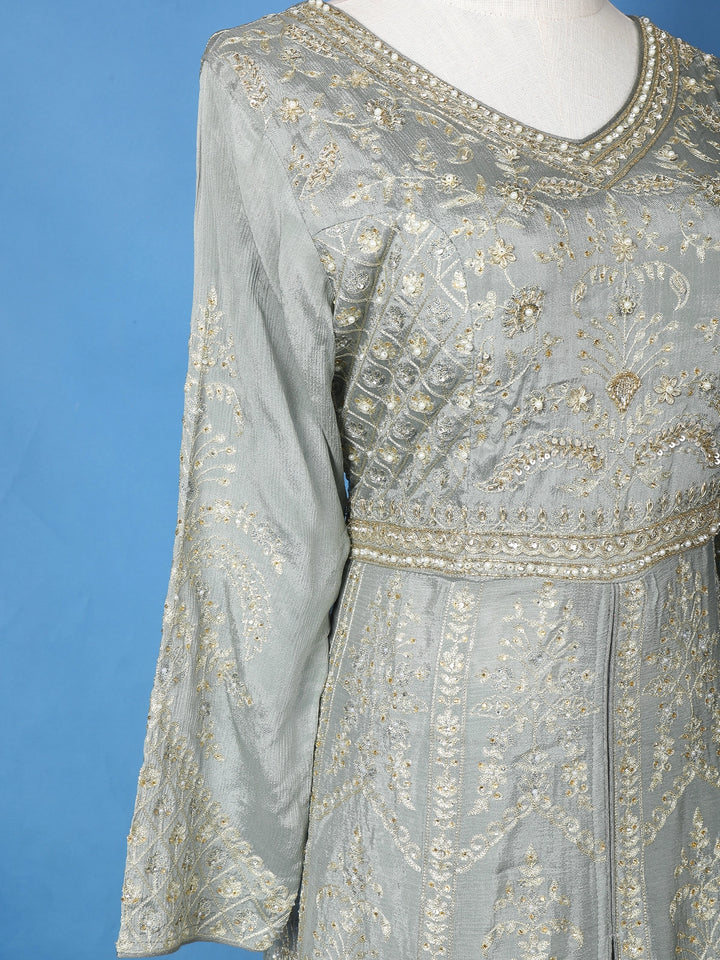 Ash Floral Embroidered Cotton Lehenga - Diadem