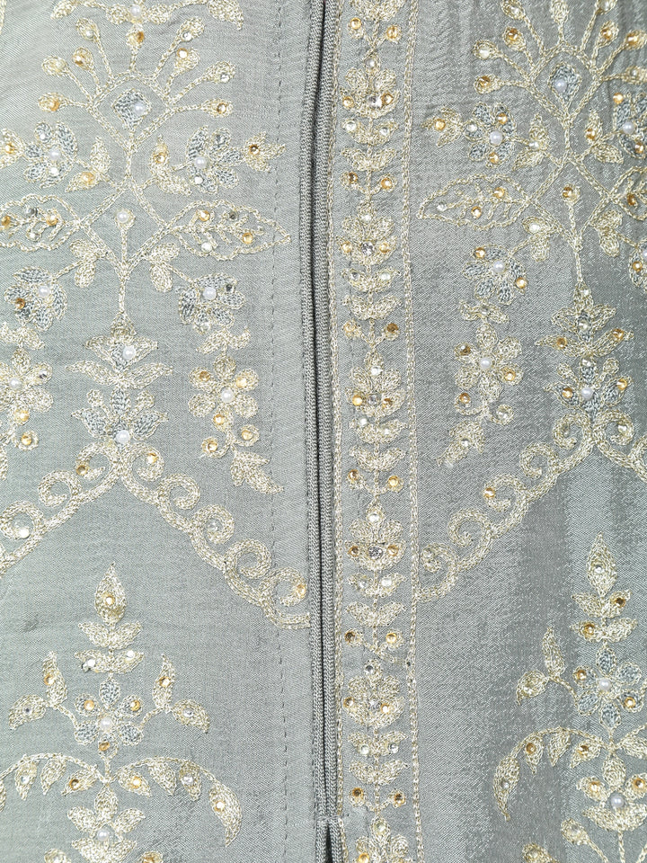 Ash Floral Embroidered Cotton Lehenga - Diadem