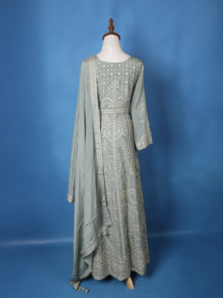 Ash Floral Embroidered Cotton Lehenga - Diadem