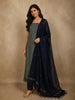 Ash Grey Checked Woven Design Pure Cotton Unstitched Salwar Material with Contrast Dupatta