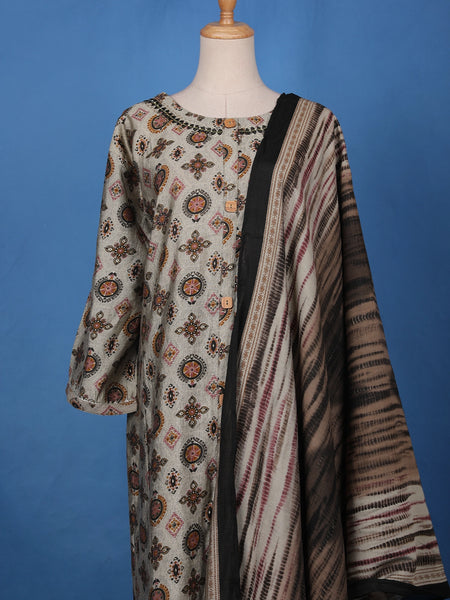 Ash Grey Floral Designed Semi Silk Salwar Suit - Diadem