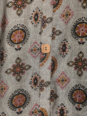 Ash Grey Floral Designed Semi Silk Salwar Suit - Diadem