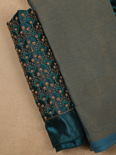 Ash Solid Silk Fancy Saree with Beaded Work Blouse - Diadem