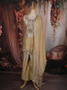 Ash and Champagne Gold Beads Embroidered Design Tissue Silk Palazzo Suit with Dupatta