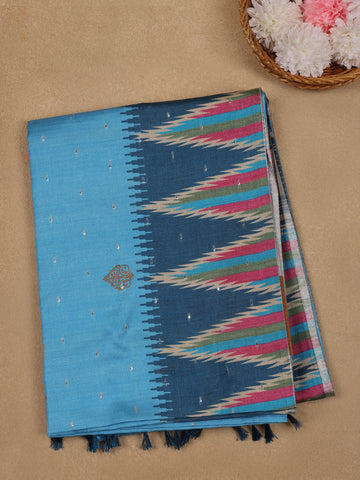 Azure Blue Paisley Designed Soft Silk Saree - Diadem