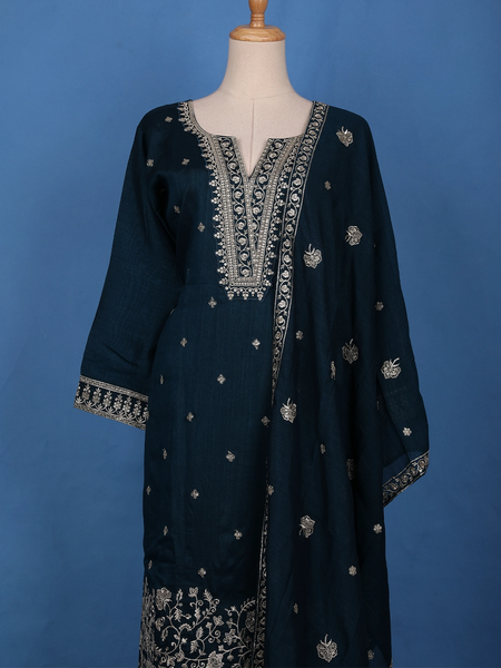 Azure Blue Floral Design Sequin Work Georgette Salwar Suit - Diadem