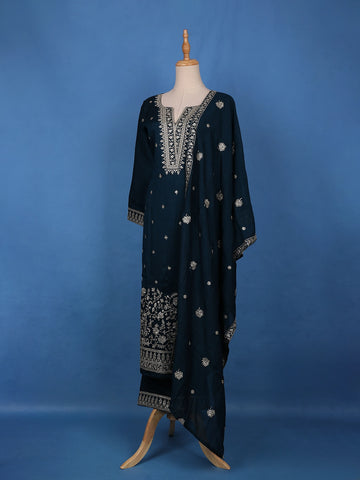 Azure Blue Floral Design Sequin Work Georgette Salwar Suit - Diadem