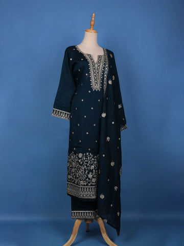 Azure Blue Floral Design Sequin Work Georgette Salwar Suit - Diadem