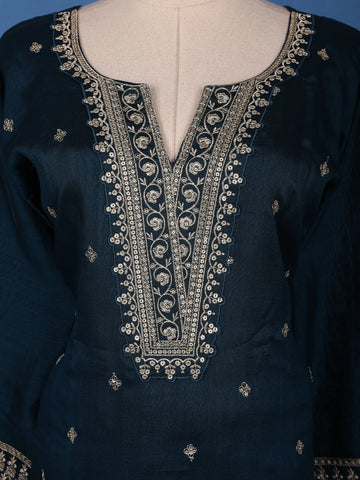 Azure Blue Floral Design Sequin Work Georgette Salwar Suit - Diadem