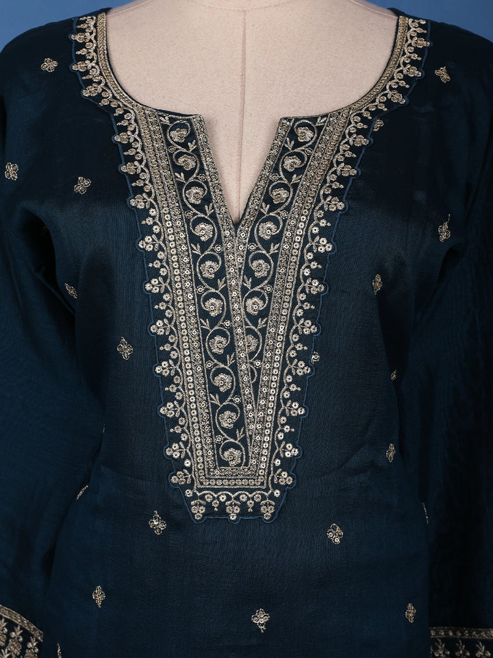 Azure Blue Floral Design Sequin Work Georgette Salwar Suit - Diadem
