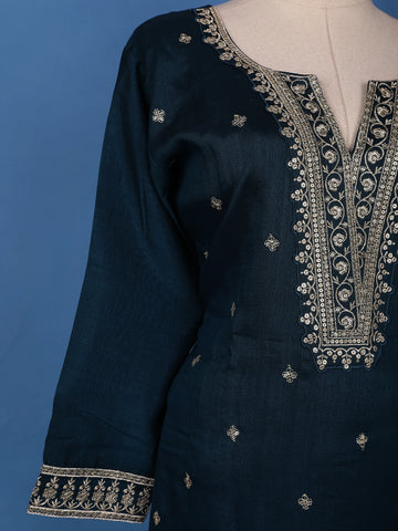 Azure Blue Floral Design Sequin Work Georgette Salwar Suit - Diadem