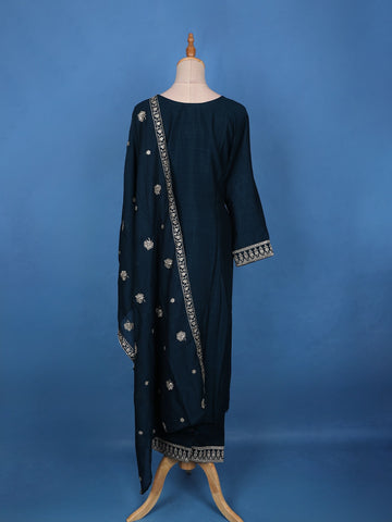 Azure Blue Floral Design Sequin Work Georgette Salwar Suit - Diadem