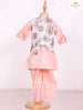 Apricot Orange Kurta Set with Floral Printed Waistcoat - Diadem
