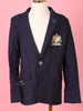 Navy Blue Cotton Blend Full Sleeve Striped Pattern Blazer for Boys - Diadem
