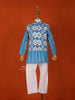 Blue Cotton Kurta with White Pants and Matching Overcoat - Diadem