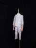 Ivory Silk Blend Striped Suit Coat for Boys with Attached Bow - Diadem