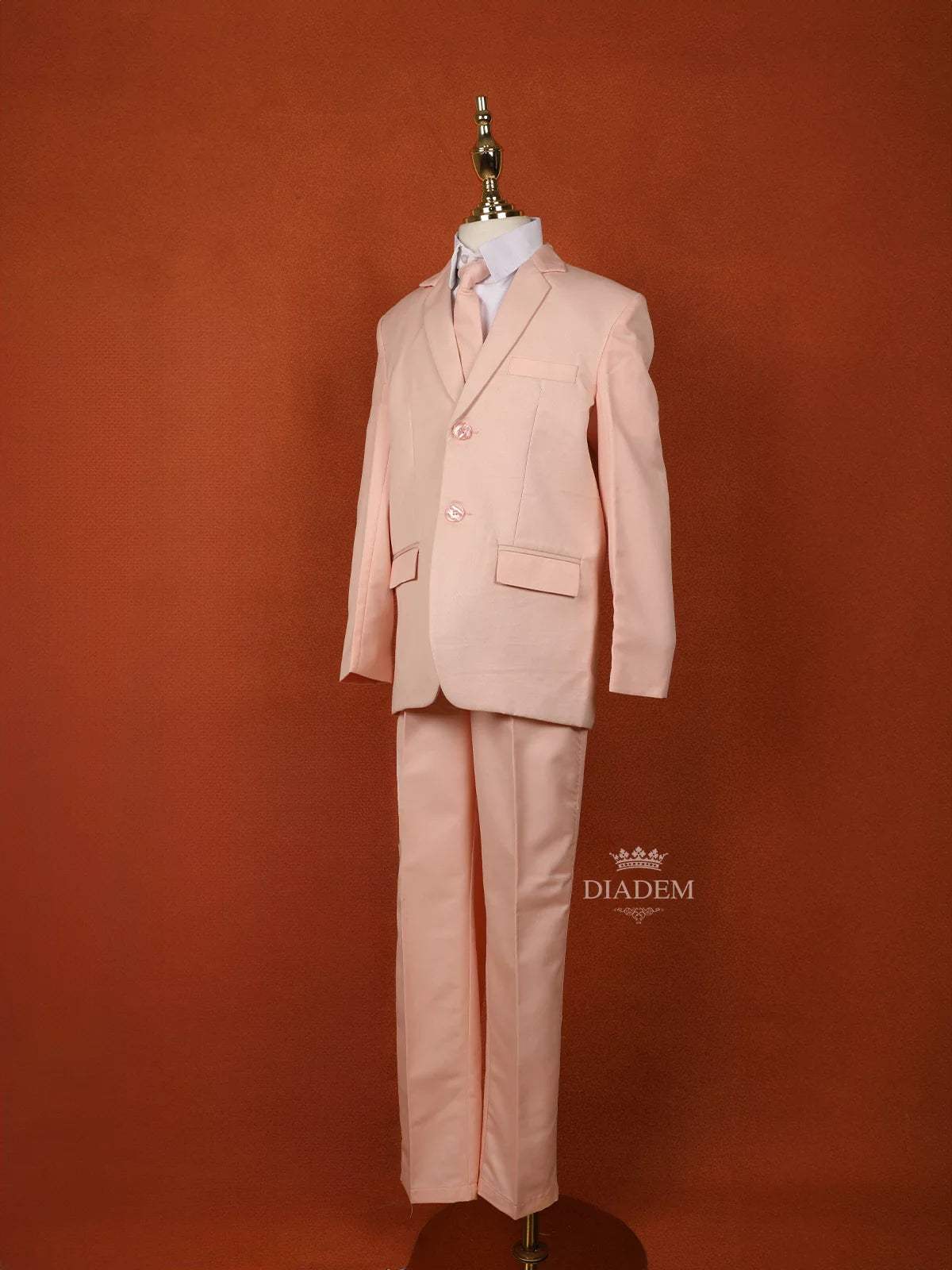 Light Peach Cotton Blend Coat Suit with Matching Tie Set Diadem