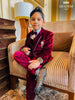 Red Wine Velvet Coat & Suit set with Bow and Brooch - Diadem